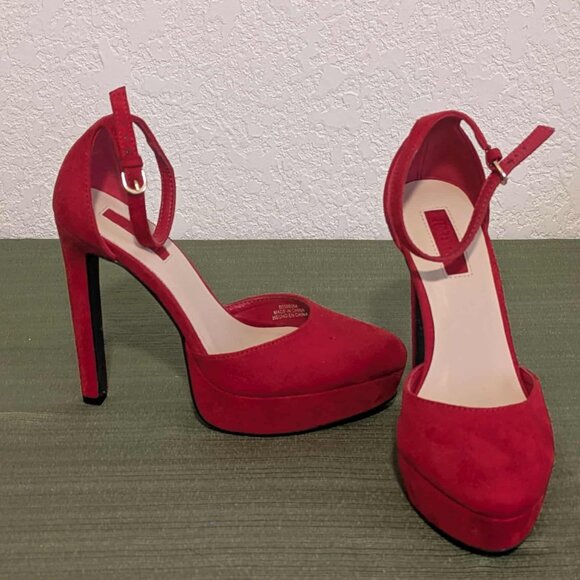 Forever 21 Red Platform Ankle Strap Heels | Women’s Size 6 Stiletto Pumps - Picture 1 of 3